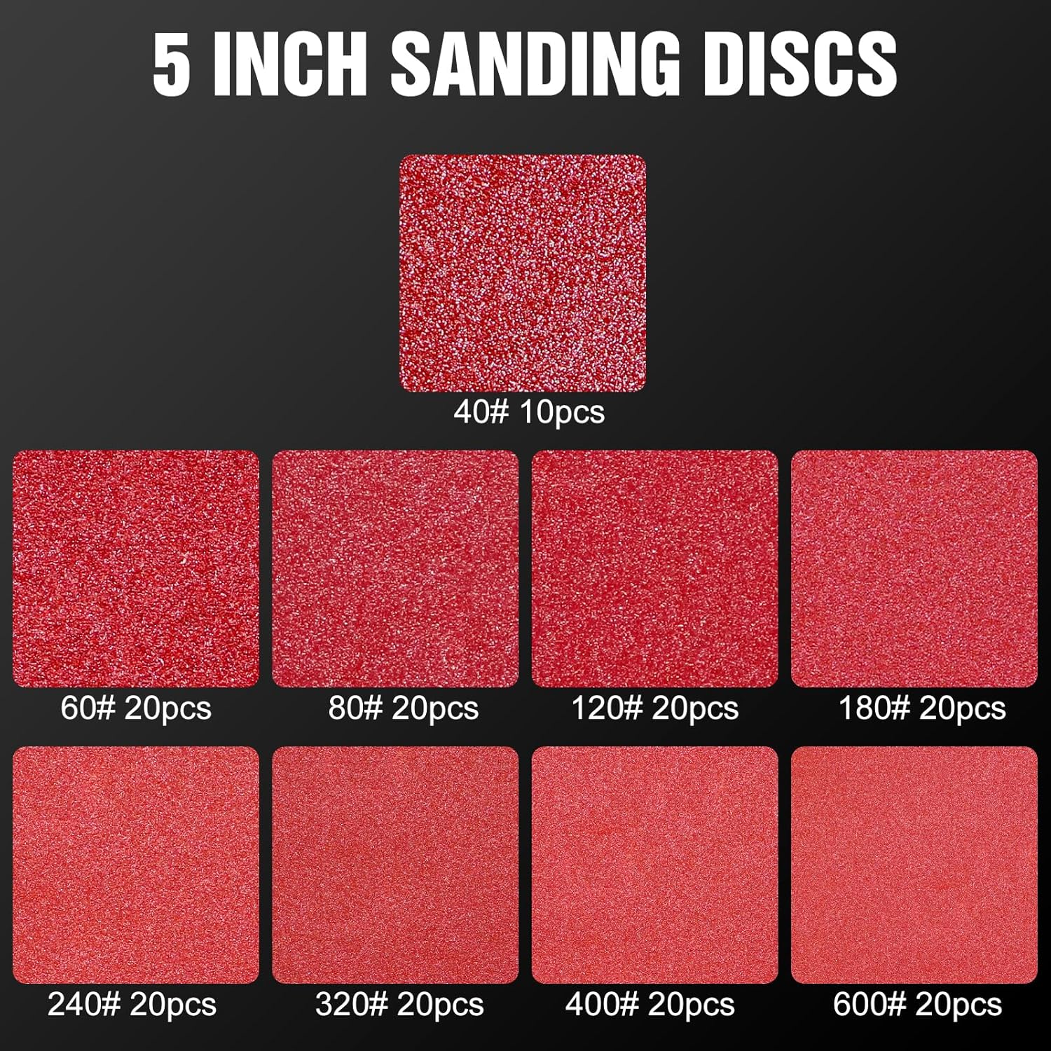170 Pcs 5 inch Sanding Discs 40 60 80 120 180 240 320 400 600 Grit 8 Hole Hook and Loop Round Sandpaper for Random Orbital Sander - Image 2