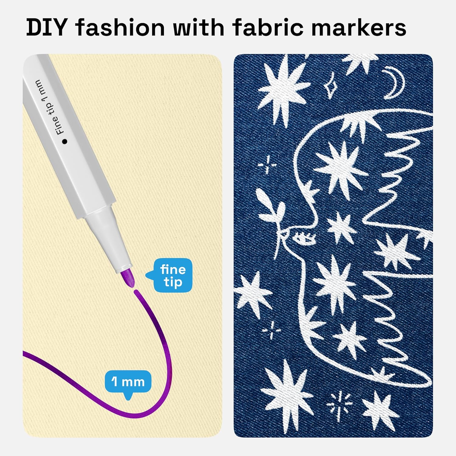12 Fabric Markers - Fine Tip Fabric Markers Permanent for Clothes - No Bleed Pens for T-Shirts, Bags, Textile, Canvas, and more - Image 2