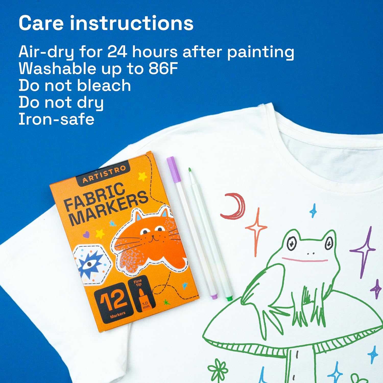 12 Fabric Markers - Fine Tip Fabric Markers Permanent for Clothes - No Bleed Pens for T-Shirts, Bags, Textile, Canvas, and more - Image 5