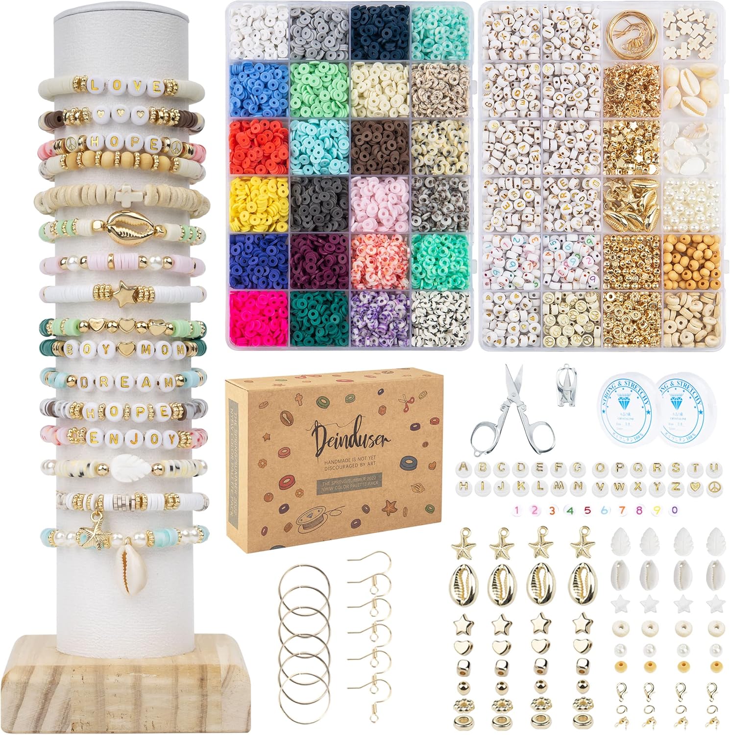Deinduser Bracelet Making Kit, 7200 Pcs Clay Beads, 24 Colors Polymer Clay Beads for Bracelet Making, Jewelry Making kit with Gift Pack for Adults, Clay Bead Bracelet Kit