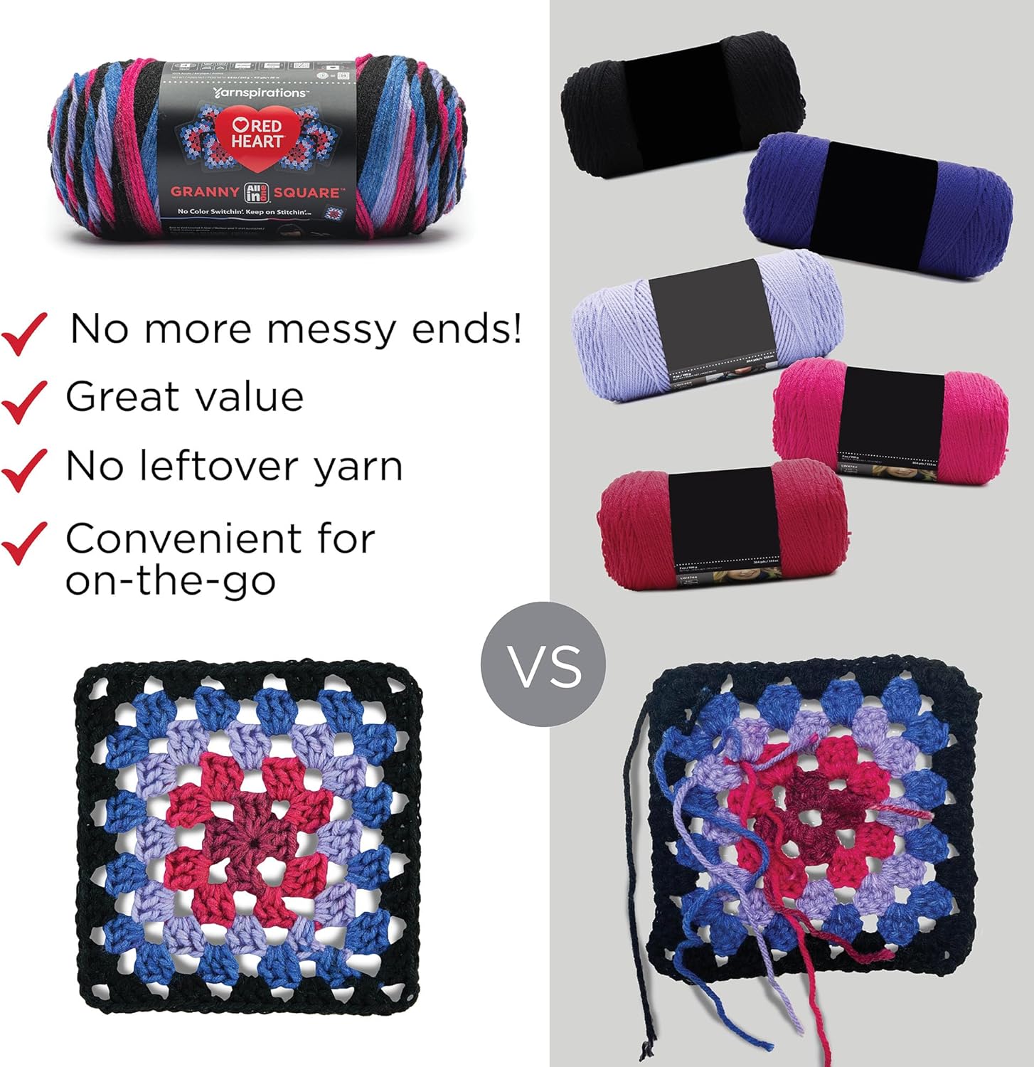 Red Heart All in One Granny Square Neon Lights 3 Pack of 250g Yarn - Image 3