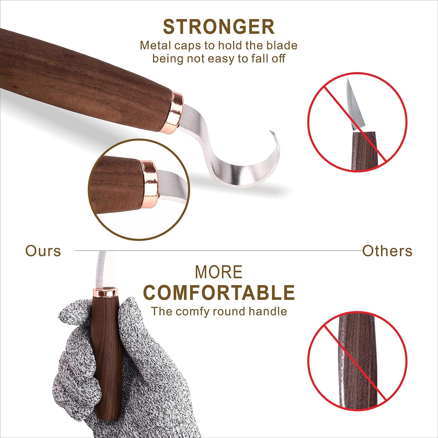 Wood Carving Tools Pack of 15- Includes Black Walnut Handle Wood Carving Knife,Whittling Knife,Hook Knife,Polishing Compound,Sharpening Stone,Cut Resistant Gloves,Wood Carving Kit for Beginners. - Image 3