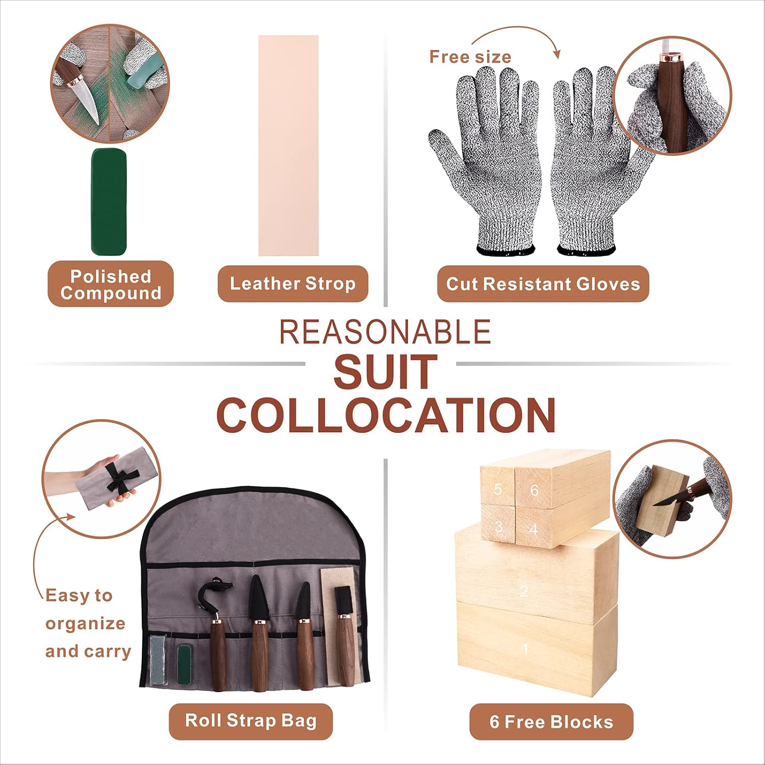 Wood Carving Tools Pack of 15- Includes Black Walnut Handle Wood Carving Knife,Whittling Knife,Hook Knife,Polishing Compound,Sharpening Stone,Cut Resistant Gloves,Wood Carving Kit for Beginners. - Image 4